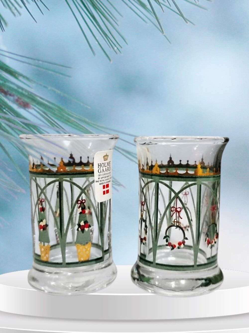 Vintage Holme Gaard Jette Frolich-Michael Bang Designed Christmas Dram Glasses